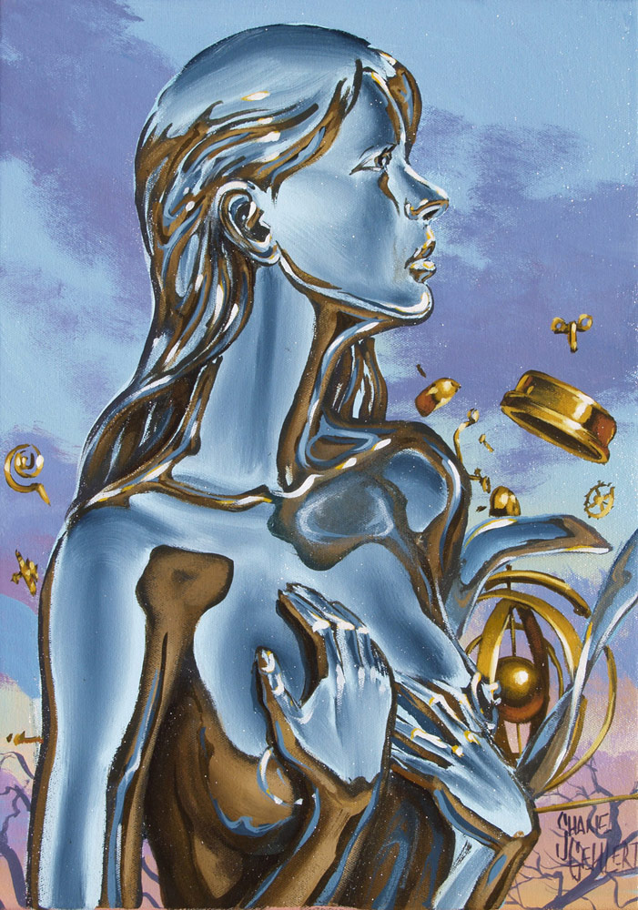 Nude with flying fish and chips 22 × 40" 2010 